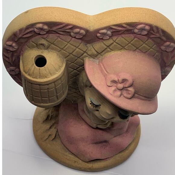 Vintage 60s UCTIC Japan Stonewear Girl Figurine Flower Vase Placard Pink - Picture 12 of 12